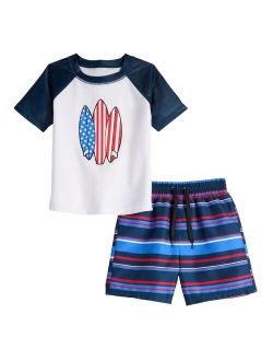 Toddler Boy Jumping Beans Graphic Rash Guard & Printed Swim Trunks Swim Set