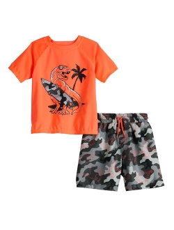 Toddler Boy Jumping Beans Graphic Rash Guard & Printed Swim Trunks Swim Set