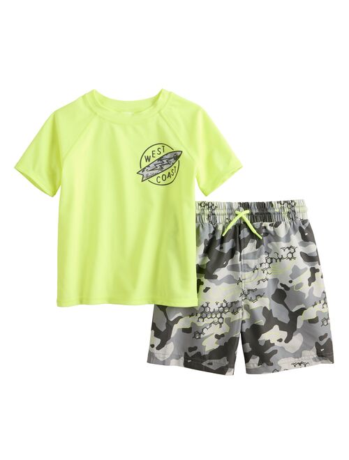 Toddler Boy Jumping Beans Graphic Rash Guard & Printed Swim Trunks Swim Set