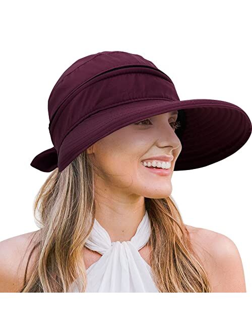 Verabella Womens Beach Hat Summer Lightweight Sun hat for Hiking Sun Protection 2 in 1 Visor Sun Protection Hat