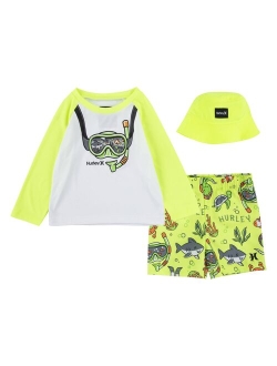 Baby Boy Hurley Scuba Raglan Top, Hat & Swim Trunks Set