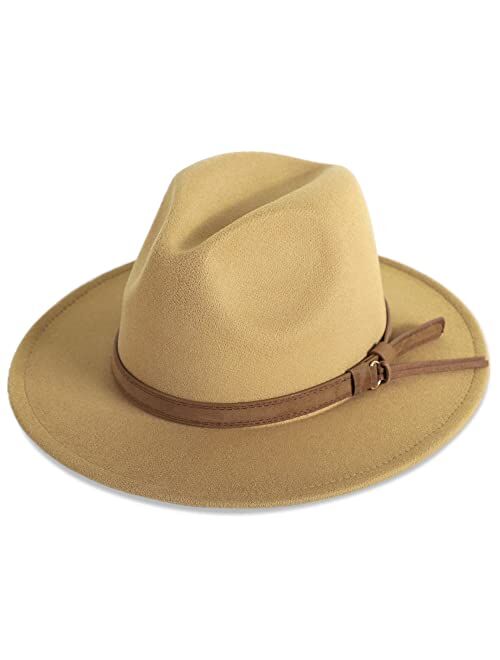 Verabella Women's Classic Wide Brim Fedora Hat Felt Panama Hat with Belt Buckle