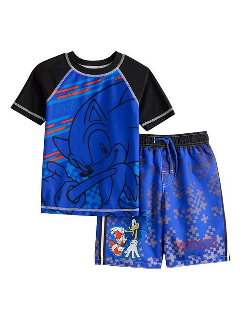 licensed character Boys 4-7 Sonic the Hedgehog Rashguard & Swim Trunks Set