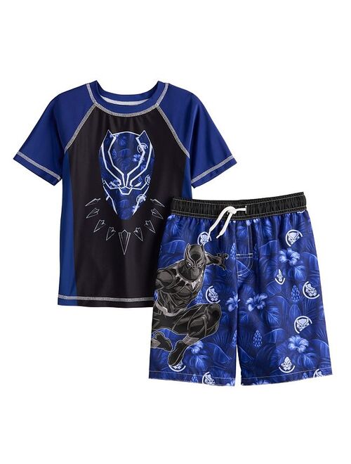 licensed character Boys 4-14 Marvel Black Panther Rashguard & Swim Trunks Set