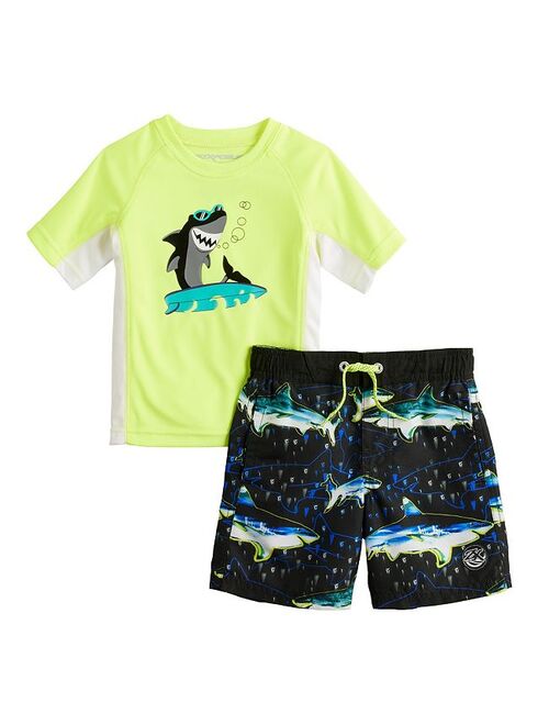 Toddler Boy ZeroXposur Sharks Surf Rash Guard Top & Swim Trunks Set