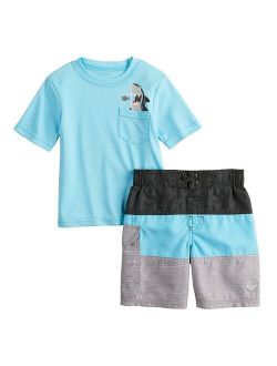 Toddler Boy ZeroXposur Sharks "Chomp" Rash Guard Top & Swim Trunks Set