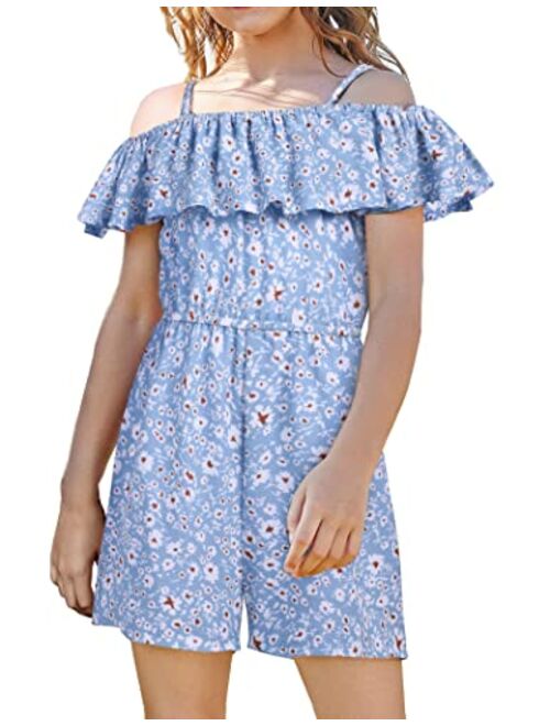 Arshiner Girls Kids Jumpsuit Off Shoulder Ruffle Romper Playsuit Summer Outfits Clothes Set