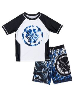 licensed character Toddler Boy Black Panther Rash Guard Top & Swim Trunks Set