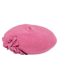 Women's Wool Beret Hat with Self Flowers