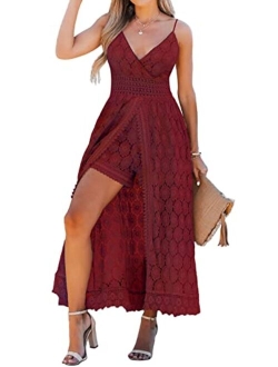 Women's Ruching Smocking Jumpsuit Summer Slip V Neck Backless Maxi High Low