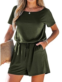 Women's V Neck Boat Neck Romper Short Sleeve Jumpsuit One Piece Outfit