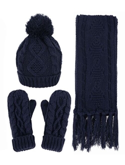 Verabella Women & Men's 3 in 1 Winter Warm Knit Beanie Hat Scarf and Mittens Set