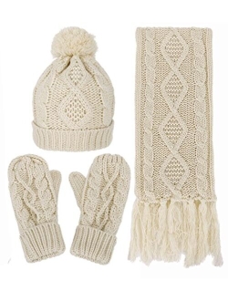 Verabella Women & Men's 3 in 1 Winter Warm Knit Beanie Hat Scarf and Mittens Set