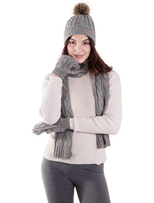 Verabella Women & Men's 3 in 1 Winter Warm Knit Beanie Hat Scarf and Mittens Set