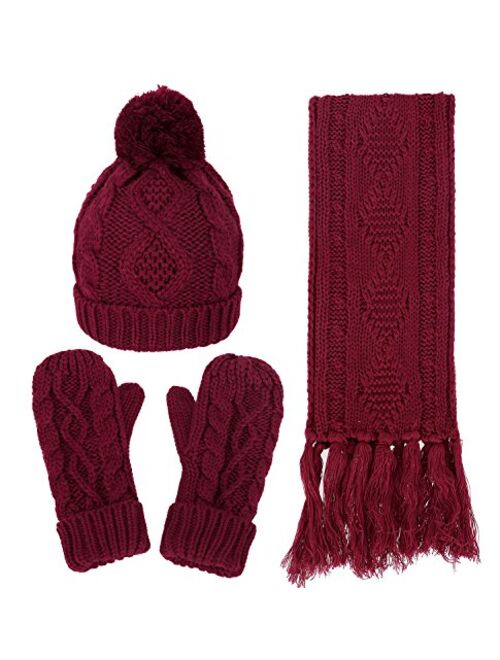 Verabella Women & Men's 3 in 1 Winter Warm Knit Beanie Hat Scarf and Mittens Set