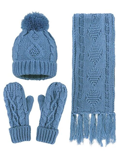 Verabella Women & Men's 3 in 1 Winter Warm Knit Beanie Hat Scarf and Mittens Set