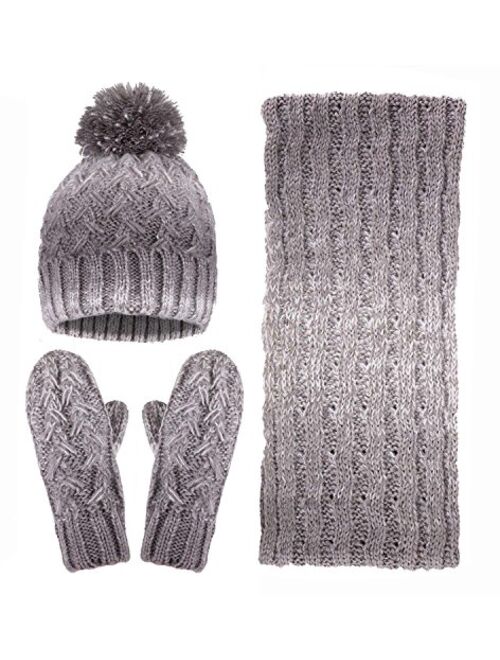 Verabella Women & Men's 3 in 1 Winter Warm Knit Beanie Hat Scarf and Mittens Set