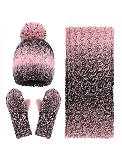 Verabella Women & Men's 3 in 1 Winter Warm Knit Beanie Hat Scarf and Mittens Set