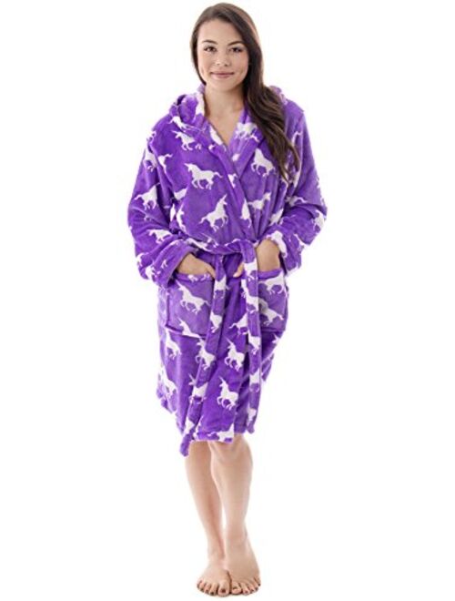 Verabella Womens Winter Soft Plush Long Sleeve Hooded Bath Lounge Robe