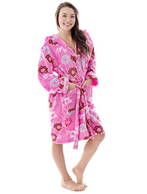 Verabella Womens Winter Soft Plush Long Sleeve Hooded Bath Lounge Robe