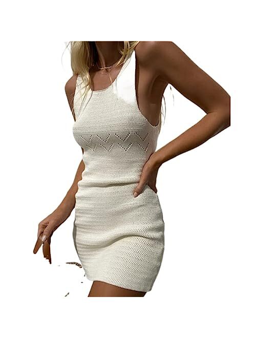 Yony Cles Bodycon Dresses for Women Summer Knit Hollow Out Sexy Night Out Midi Maxi Dress Sleeveless Long Cut Out Dress