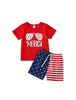 Tinypainter Toddler Boy 4th of July Outfit Short Sleeve T-shirt Top+American Flag Shorts Baby Boy Independence Day Clothes