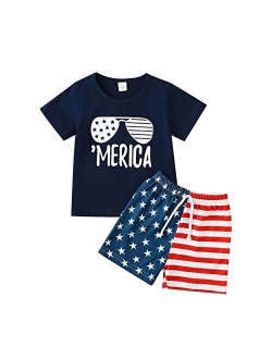 Tinypainter Toddler Boy 4th of July Outfit Short Sleeve T-shirt Top+American Flag Shorts Baby Boy Independence Day Clothes