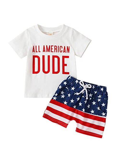 Tinypainter Toddler Boy 4th of July Outfit Short Sleeve T-shirt Top+American Flag Shorts Baby Boy Independence Day Clothes