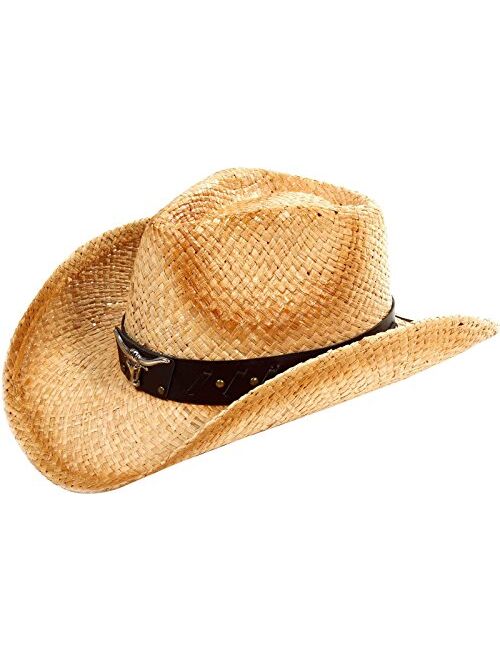 Verabella Men/Women's Classic Western Cowboy Straw Hat w/Leather Band