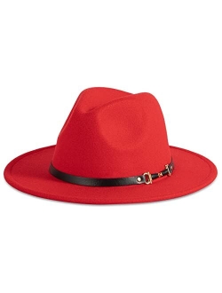 Verabella Fedora for Women Winter Classic Wool Fedora Panama Hat with Belt Buckle