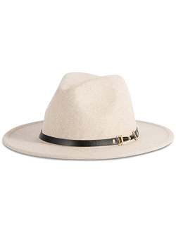 Verabella Fedora for Women Winter Classic Wool Fedora Panama Hat with Belt Buckle