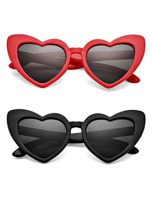 COASION 2 Pack Kids Polarized Heart Sunglasses Bendable Flexible Sunglasses Shades for Toddler Girls Age 2-8