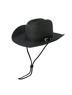 Lanzom Mens Womens Straw Cowboy Hat Shapeable Sun Hat Wide Birm Fedora Panama Beach Hat