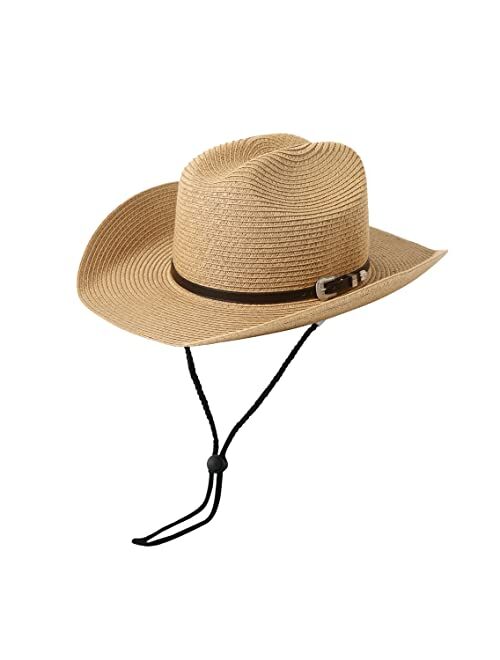 Lanzom Mens Womens Straw Cowboy Hat Shapeable Sun Hat Wide Birm Fedora Panama Beach Hat