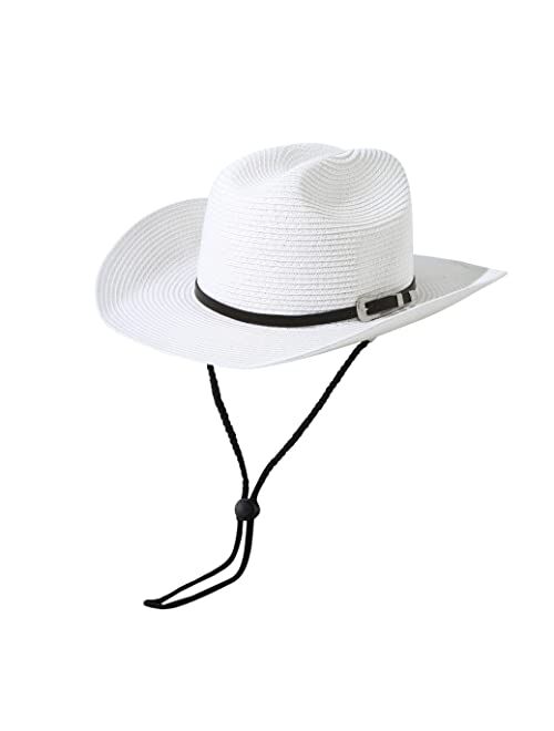 Lanzom Mens Womens Straw Cowboy Hat Shapeable Sun Hat Wide Birm Fedora Panama Beach Hat