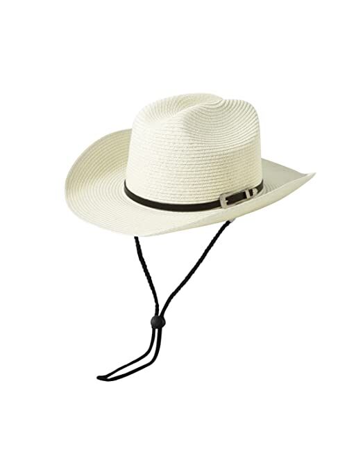 Lanzom Mens Womens Straw Cowboy Hat Shapeable Sun Hat Wide Birm Fedora Panama Beach Hat