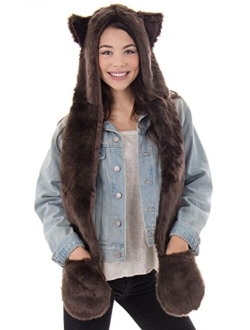 Verabella Animal Hood Hat Scarf and Mitten Gloves 3-in-1 Multifunction Furry Hoodie