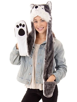 Verabella Animal Hood Hat Scarf and Mitten Gloves 3-in-1 Multifunction Furry Hoodie