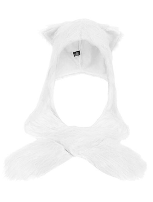 Verabella Animal Hood Hat Scarf and Mitten Gloves 3-in-1 Multifunction Furry Hoodie