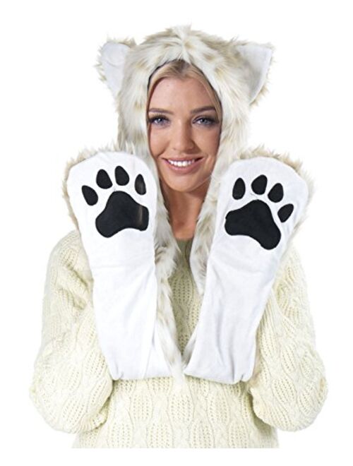 Verabella Animal Hood Hat Scarf and Mitten Gloves 3-in-1 Multifunction Furry Hoodie