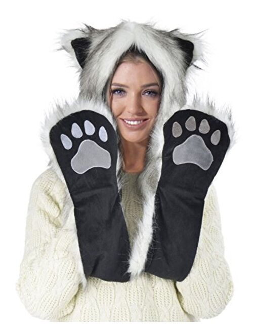 Verabella Animal Hood Hat Scarf and Mitten Gloves 3-in-1 Multifunction Furry Hoodie