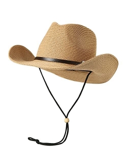 Lanzom Women Men Summer Western Straw Cowboy Cowgirl Hat Shapeable Wide Brim Staw Beach Sun Hat