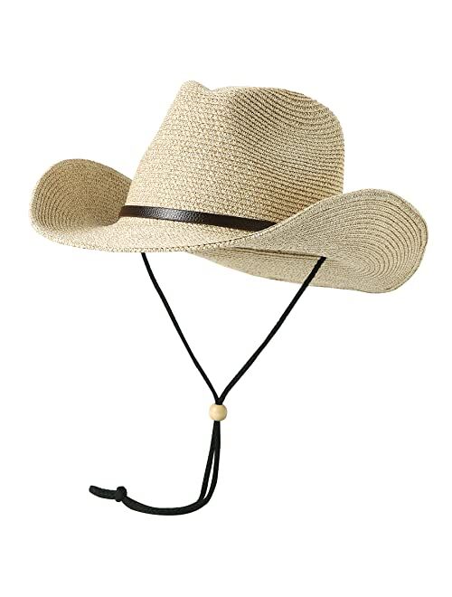 Lanzom Women Men Summer Western Straw Cowboy Cowgirl Hat Shapeable Wide Brim Staw Beach Sun Hat