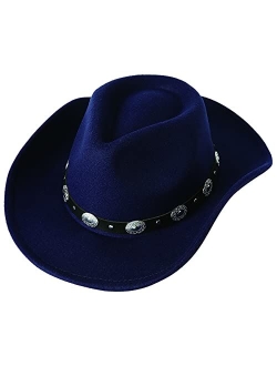 Lanzom Women Men Felt Wide Brim Western Cowboy Hats Belt Buckle Panama Hat