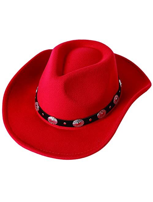 Lanzom Women Men Felt Wide Brim Western Cowboy Hats Belt Buckle Panama Hat