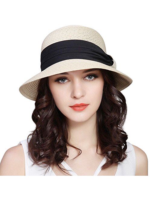 Lanzom Sun Hats for Women Wide Brim Straw Hat Summer Beach Hat Foldable Packable Cap for Travel Outdoor