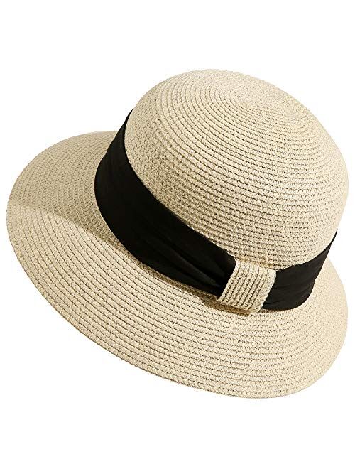 Lanzom Sun Hats for Women Wide Brim Straw Hat Summer Beach Hat Foldable Packable Cap for Travel Outdoor