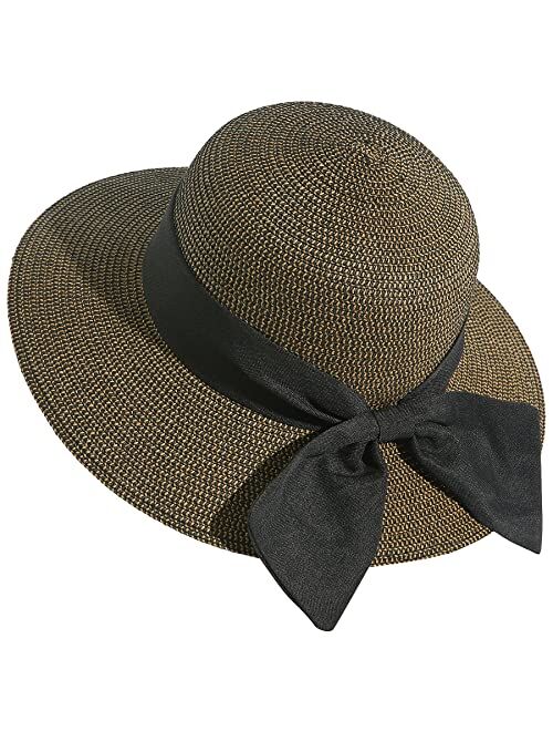 Lanzom Sun Hats for Women Wide Brim Straw Hat Summer Beach Hat Foldable Packable Cap for Travel Outdoor