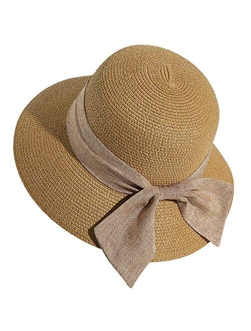 Lanzom Sun Hats for Women Wide Brim Straw Hat Summer Beach Hat Foldable Packable Cap for Travel Outdoor