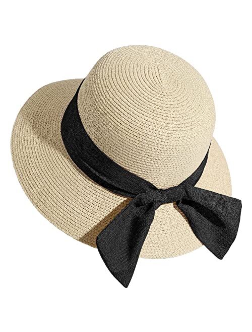 Lanzom Sun Hats for Women Wide Brim Straw Hat Summer Beach Hat Foldable Packable Cap for Travel Outdoor